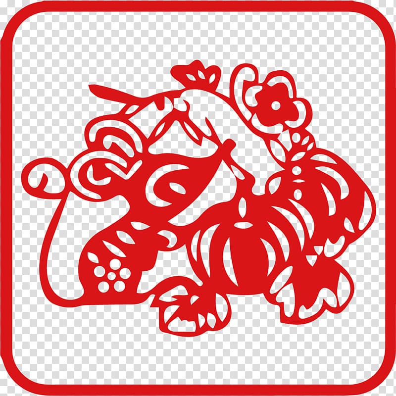 Chinese zodiac Papercutting Rat Dragon Rabbit, Zodiac Rat Silhouette transparent background PNG clipart
