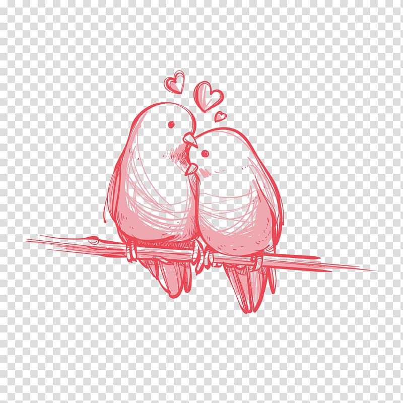 two bird perched painting, Love Wedding invitation YouTube Valentine\'s Day, Pink background with hand-painted birds free transparent background PNG clipart