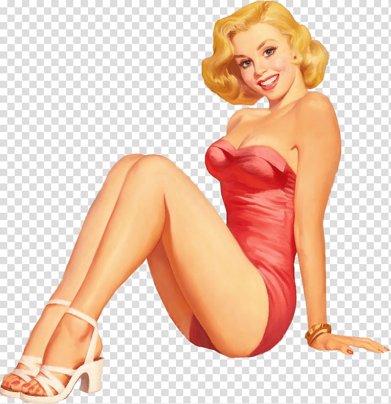 woman wearing red strapless dress illustration, Pinup Red Dress transparent background PNG clipart