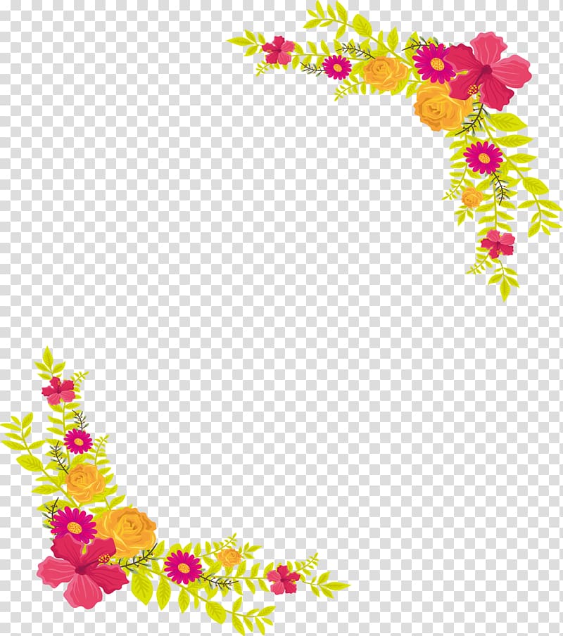green, red, and yellow floral wreaths, Yellow Flower Computer file, Pink and yellow flower border transparent background PNG clipart