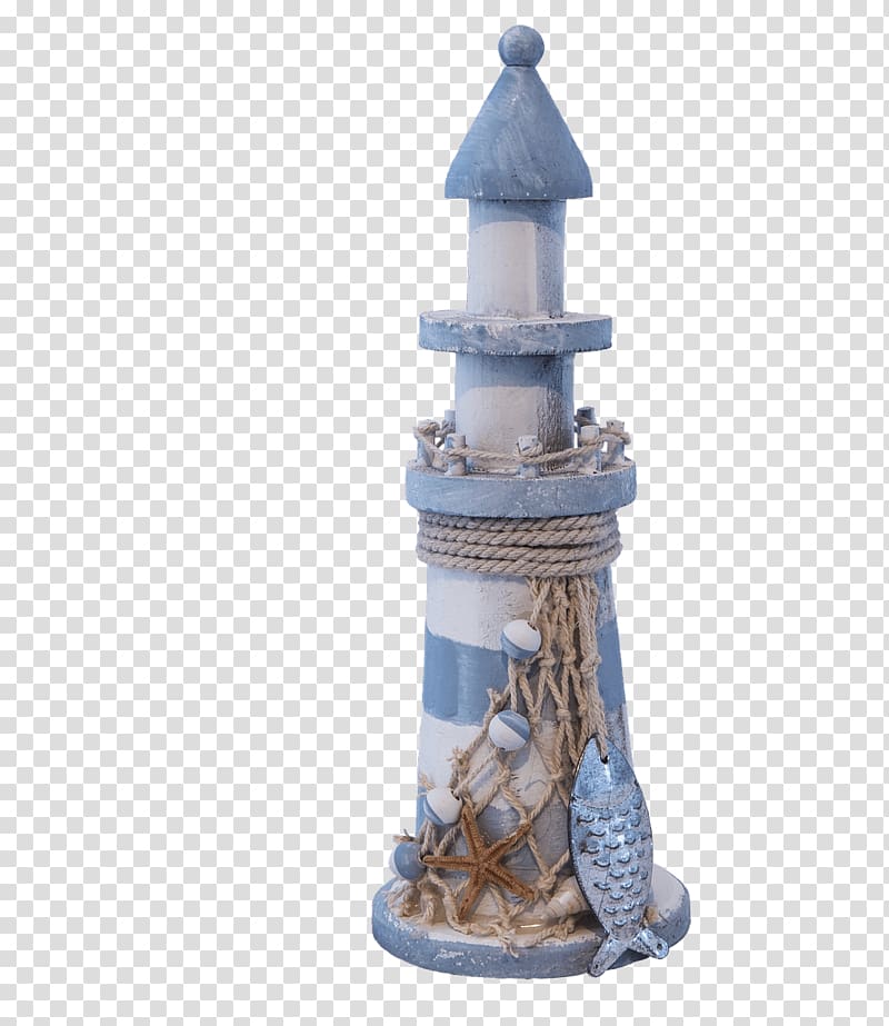 teal and white lighthouse miniature, Lighthouse Figurine transparent background PNG clipart