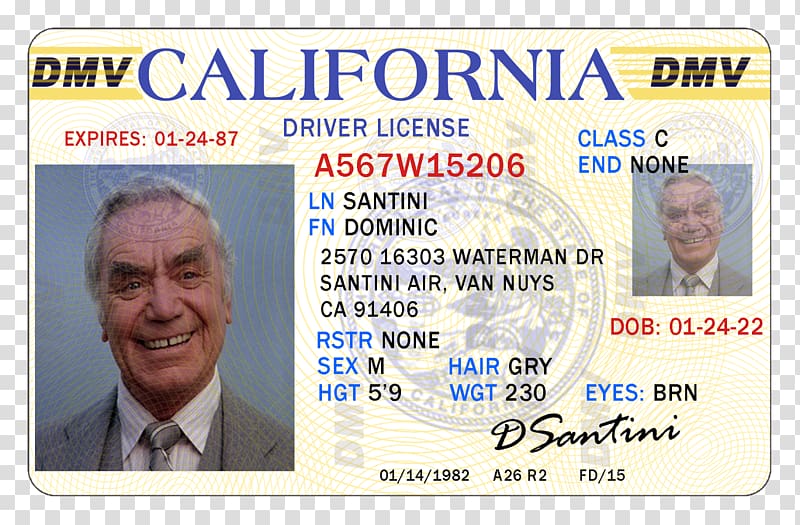California Driver's license Dominic Santini Driving, drivers license transparent background PNG clipart