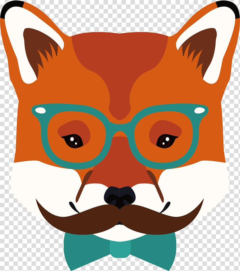 Hipster Fox Moustache Illustration, Cartoon fox transparent background PNG clipart