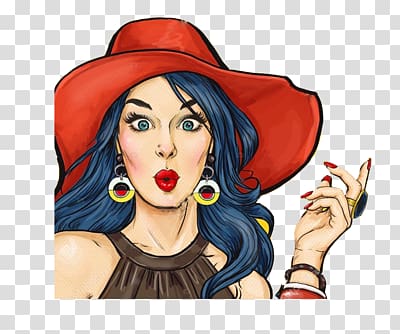 woman wearing black top and red hat illustration, Pop art , woman transparent background PNG clipart