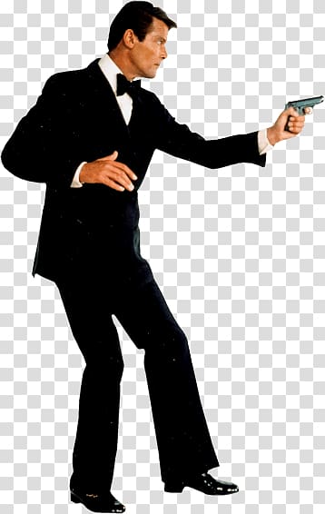 man holding gun , Roger Moore James Bond transparent background PNG clipart