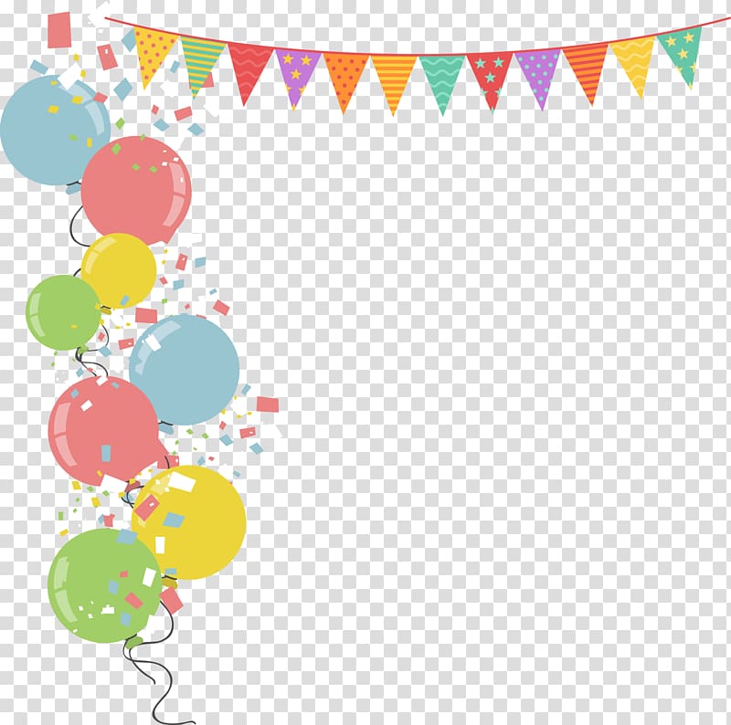 Balloon Party illustration Illustration, Colorful balloons border flags, multicolored balloons illustration transparent background PNG clipart