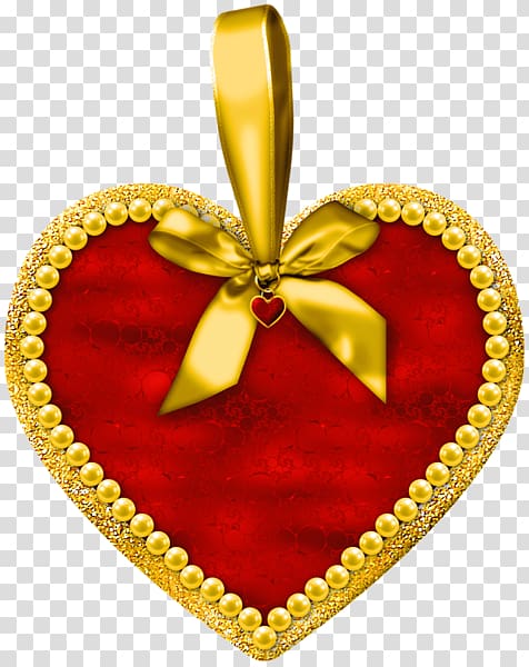 heart-shaped gift box wrapped in golden ribbon transparent background PNG clipart