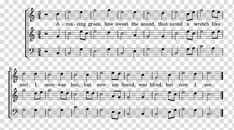 Amazing Grace Southern Harmony Olney Hymns Song, sheet music transparent background PNG clipart