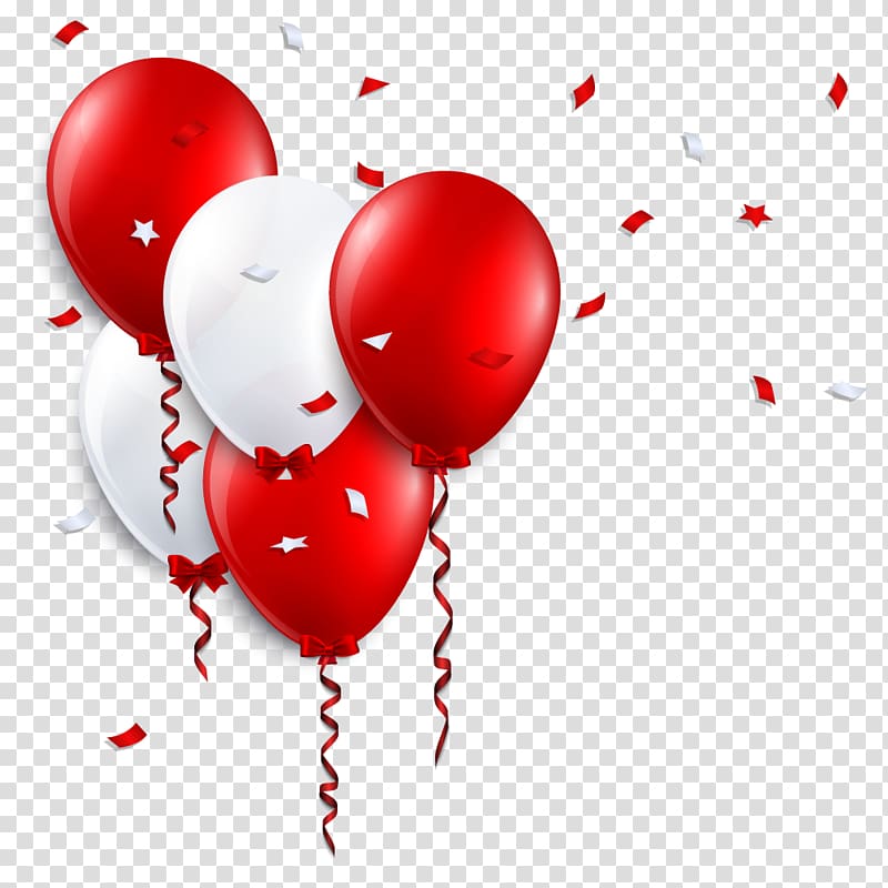 red and white balloon and confetti , Birthday Balloons transparent background PNG clipart