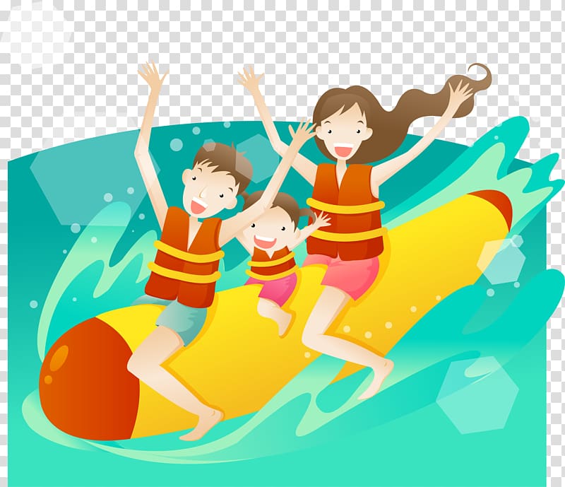 Banana boat painting Cartoon Illustration, Sitting on a banana boat transparent background PNG clipart