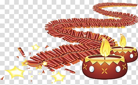 red firecrackers illustratuon, Diwali Fireworks and Lamps transparent background PNG clipart