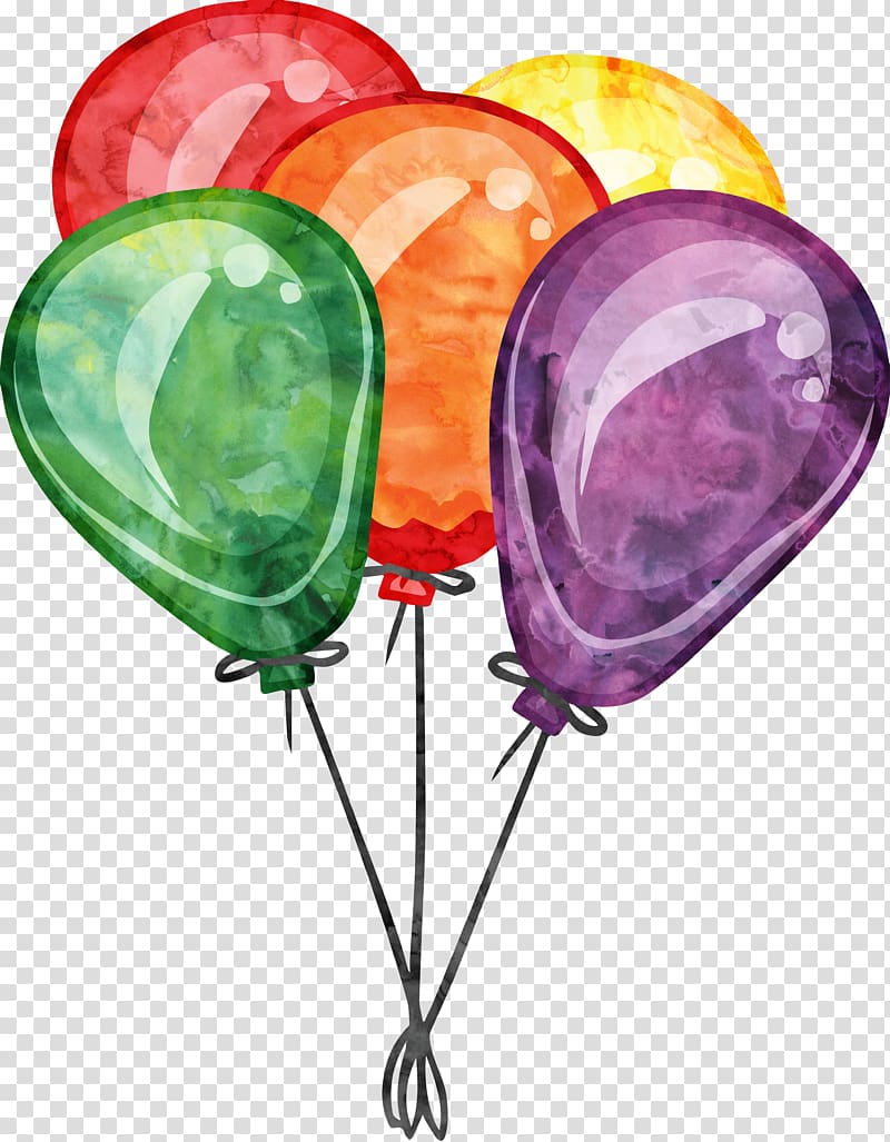 five assorted-color balloon illustration, Birthday Balloon Party , Birthday party balloons transparent background PNG clipart