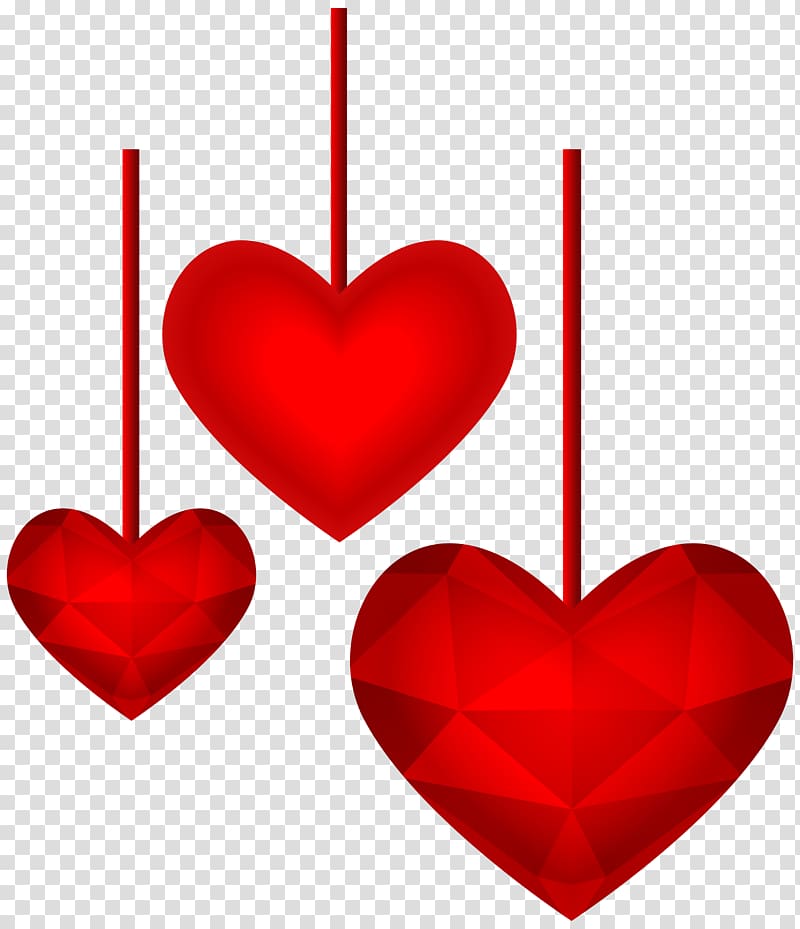 three red hearts illustration, Heart , Hanging Red Hearts transparent background PNG clipart