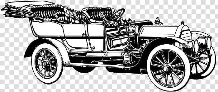 white and black classic car illustration, Oldtimer Bw Illustration transparent background PNG clipart
