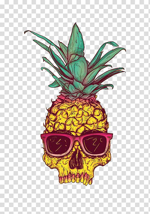 human skull shaped pineapple with glasses illustration, Pineapple Skull Calavera Tropical fruit Drawing, Creative pineapple transparent background PNG clipart