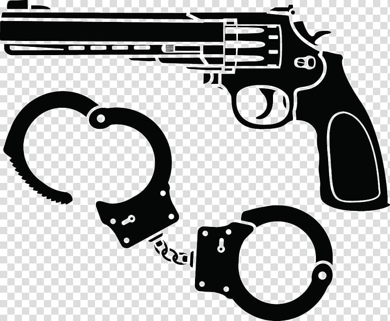 Pistol Firearm illustration, Hand painted black handcuffs and guns transparent background PNG clipart