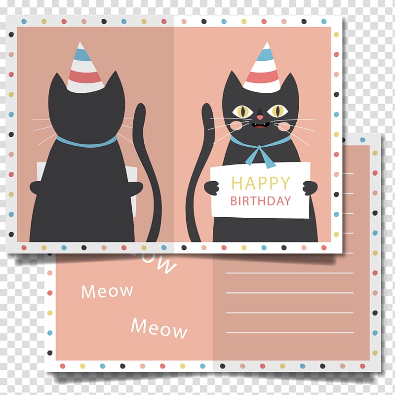 Wedding invitation Cat Birthday Greeting card, Cute cat birthday card transparent background PNG clipart