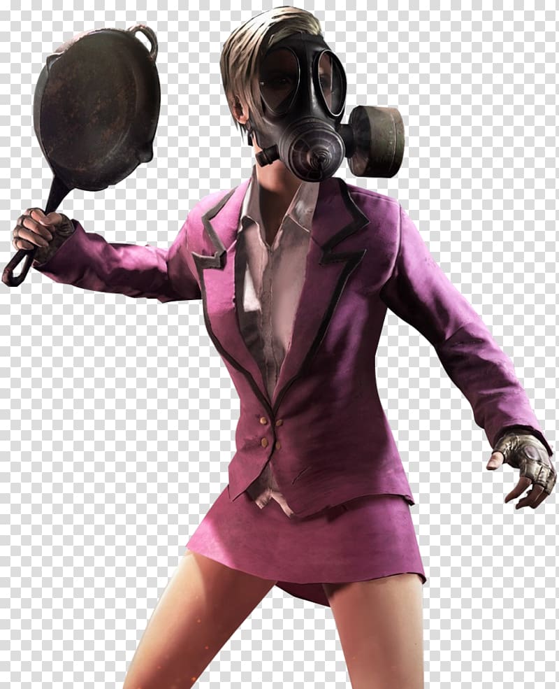 Female Character Holding Frying Pan And Wearing Gas Mask