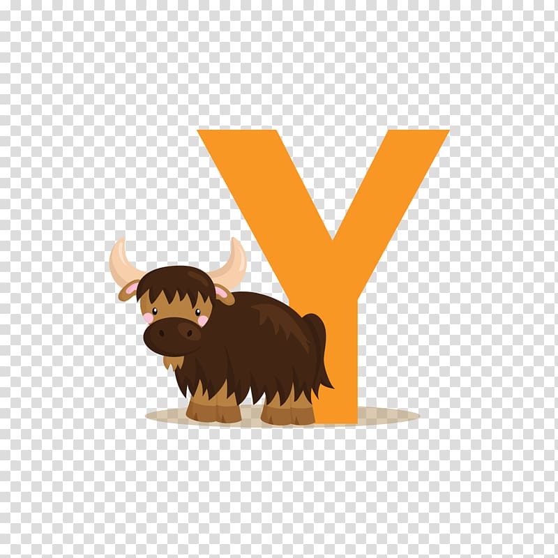 Domestic yak Alphabet Letter Illustration, Yellow yak alphabet Y transparent background PNG clipart