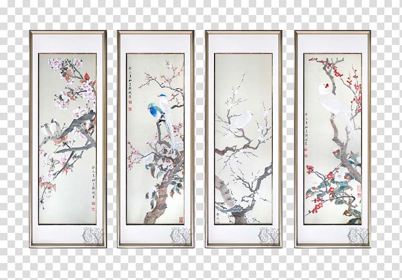 Lidong Chinoiserie frame, Chinese aluminum frame seasons birds branch decorative painting station transparent background PNG clipart