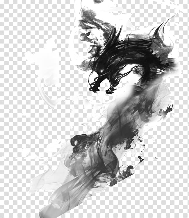 Yin and yang Bagua Tai chi , Flying ink transparent background PNG clipart