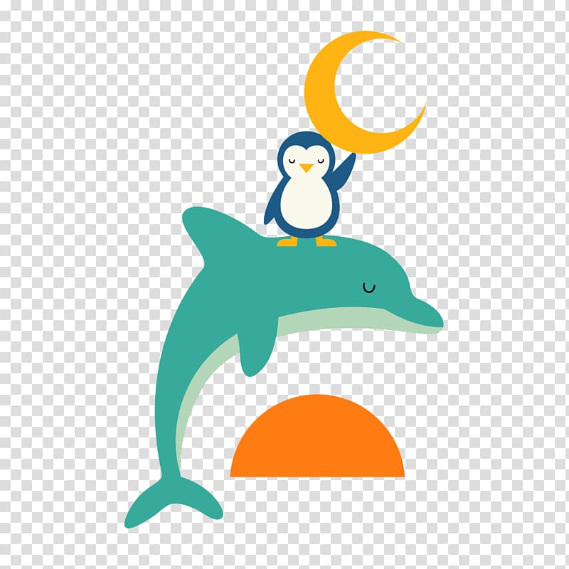 Painting Drawing Poster Illustrator Illustration, Flat sunrise dolphin penguin transparent background PNG clipart