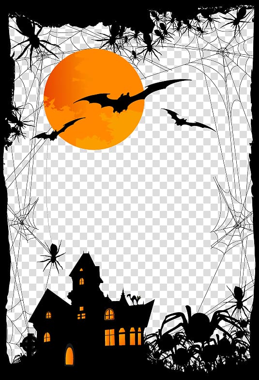 house with spiders and bats Halloween-themed illustration, Halloween Adobe Illustrator Illustration, Horror Halloween castle material transparent background PNG clipart