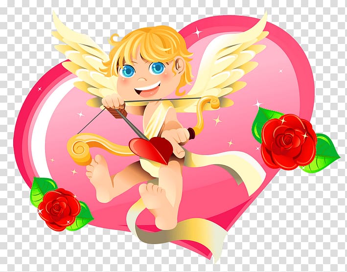 cupid and heart illustration, Cupid Heart Valentine\'s Day , Valentine Cupid with Heart Decor transparent background PNG clipart