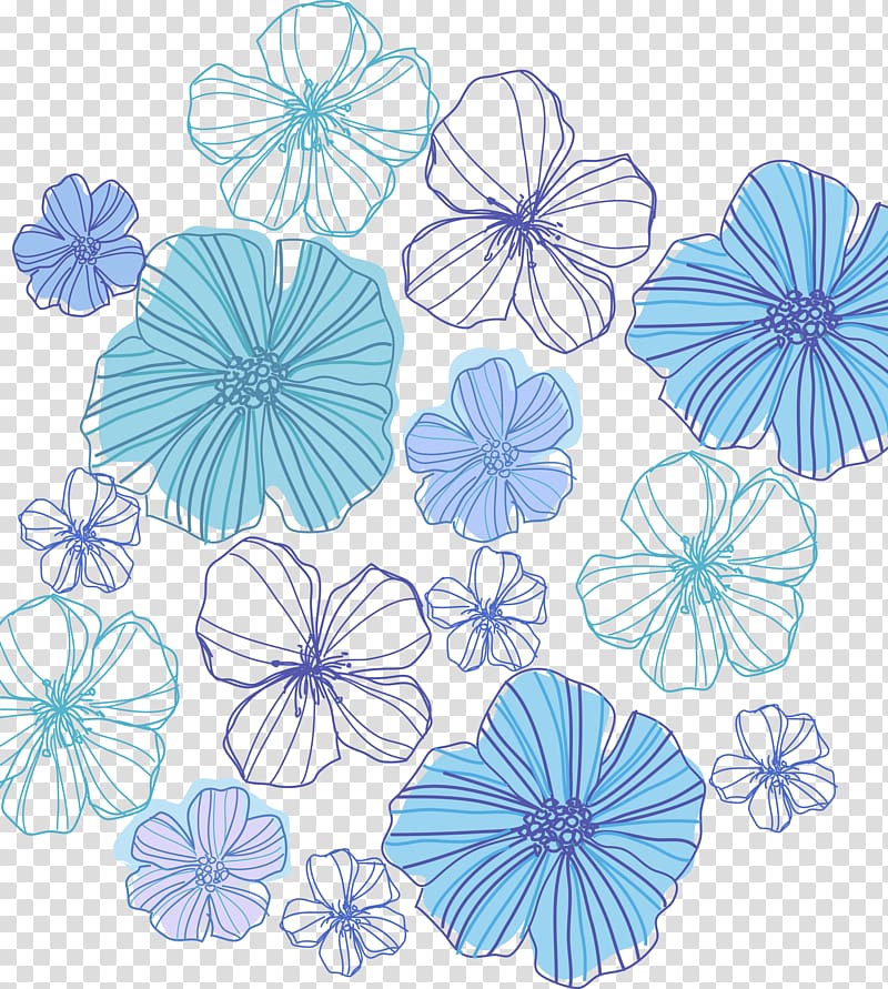 Drawing Line art Floral design , hand-painted blue earth material transparent background PNG clipart
