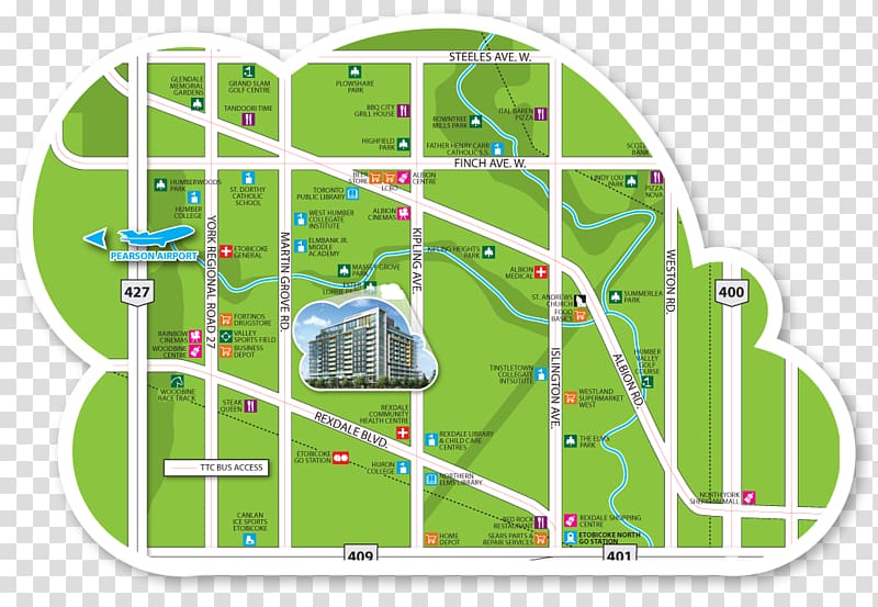 Map collection Hwy 27 and Rexdale GO Transit Ontario Highway 427, cinemas transparent background PNG clipart