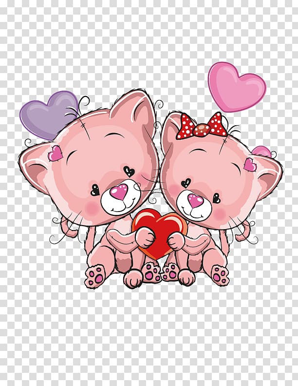 pink cats holding heart illustration, Cartoon Android Illustration, Heart Bear transparent background PNG clipart