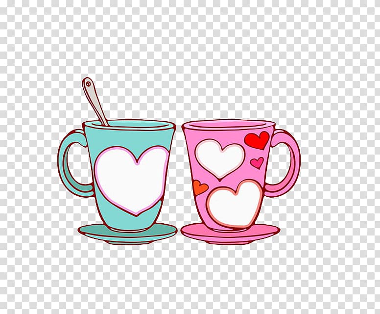 Coffee cup Illustration, Hand-painted couple cups transparent background PNG clipart