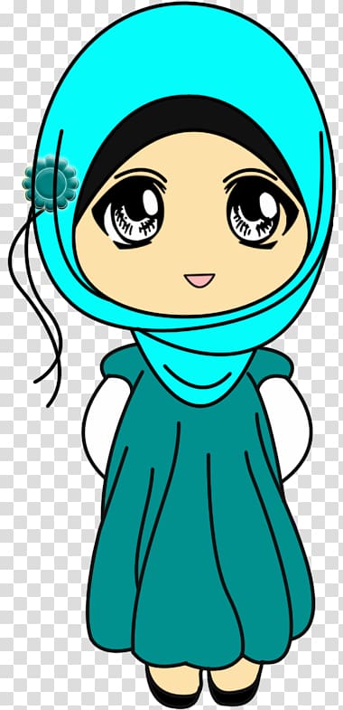 woman wearing teal hijab headdress illustraiton, Muslim Islam Hijab Alhamdulillah Allah, Islam transparent background PNG clipart