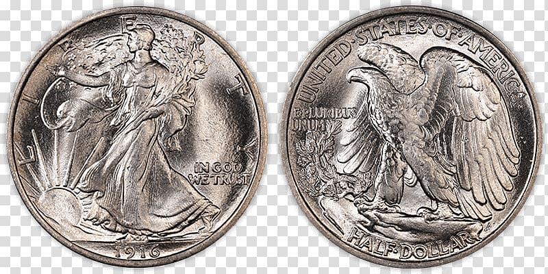 Walking Liberty half dollar Coin Penny Dime, Half Dollar transparent background PNG clipart