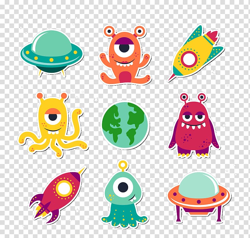 Alien Extraterrestrial life Unidentified flying object, 9 cartoon aliens and UFO transparent background PNG clipart