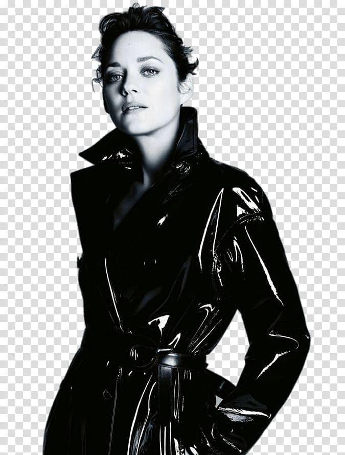 woman wearing patent leather coat, Marion Cotillard Black Coat transparent background PNG clipart
