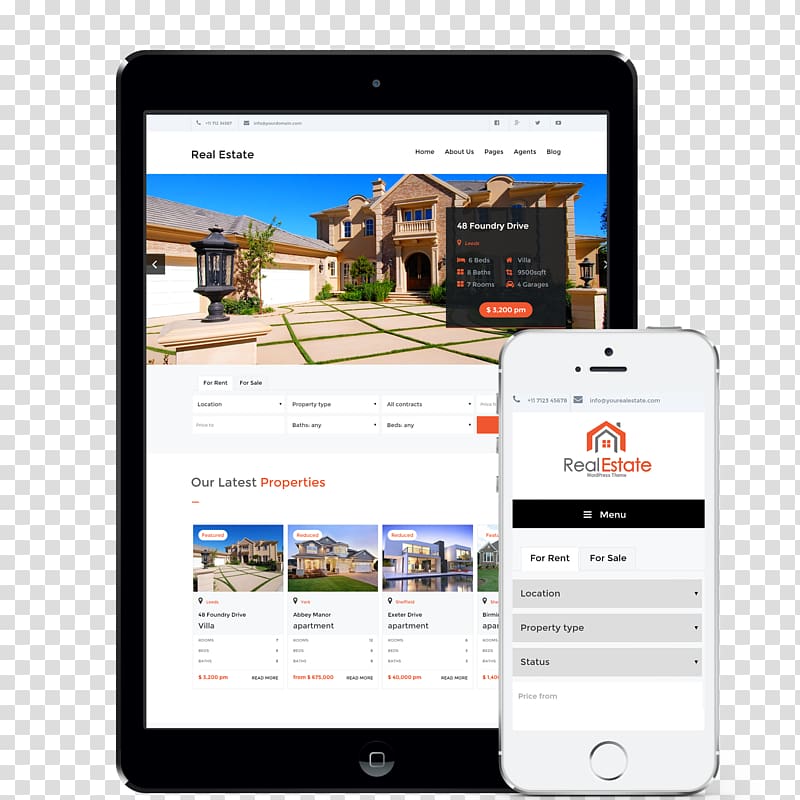 Responsive web design WordPress Real Estate Smartphone, creative real estate poster material transparent background PNG clipart