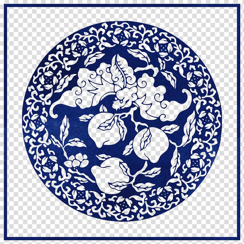 Motif Chinoiserie Illustration, Blue paper-cut window grilles transparent background PNG clipart
