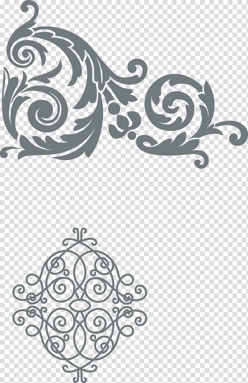 gray flower illustration, European pattern design transparent background PNG clipart