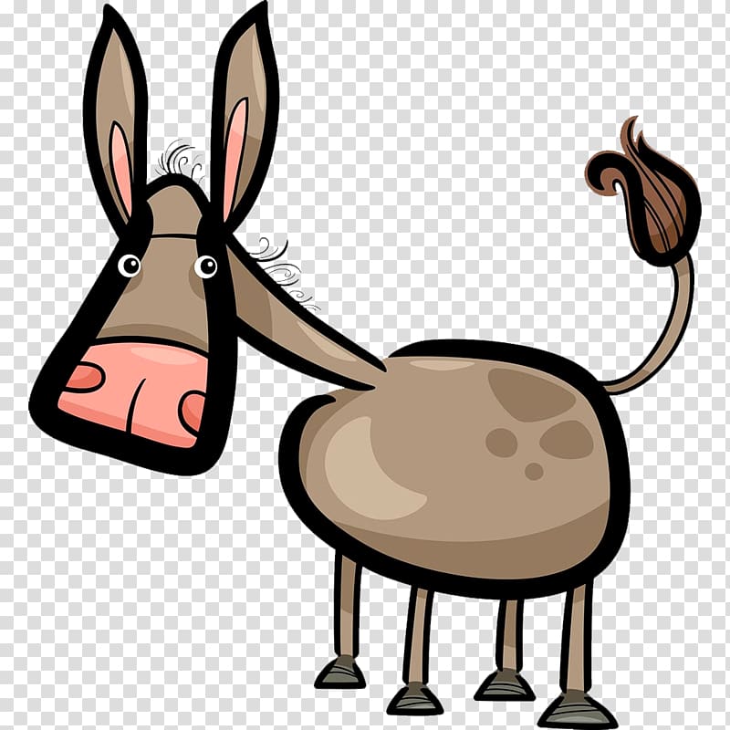 Cartoon Humour Doodle Illustration, Hand painted donkey color transparent background PNG clipart