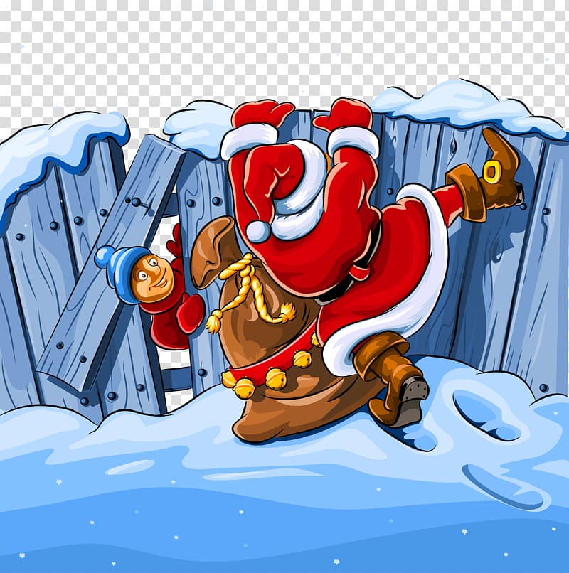 Santa Claus Christmas , Cartoon Santa Claus over the wall transparent background PNG clipart