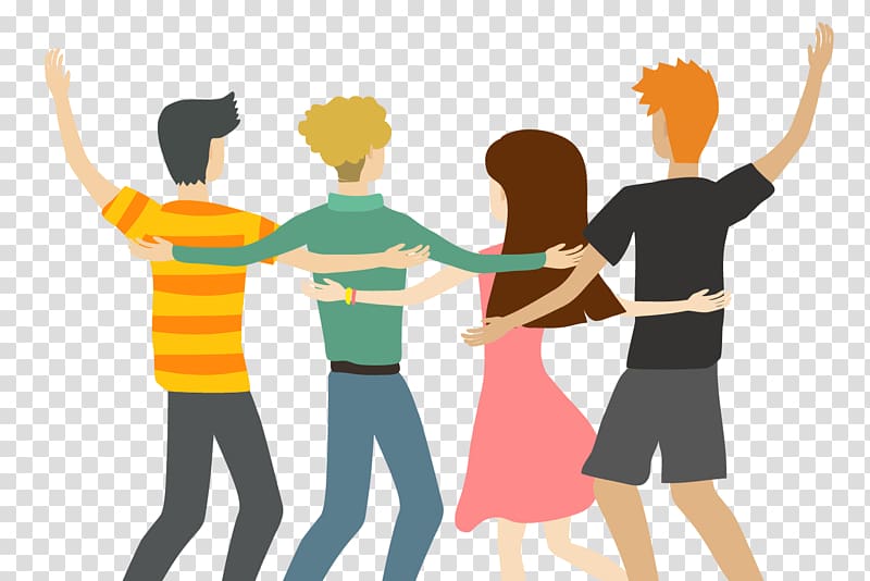 man and woman graphic illustration, Friendship Icon, Friends raised their hands to celebrate transparent background PNG clipart