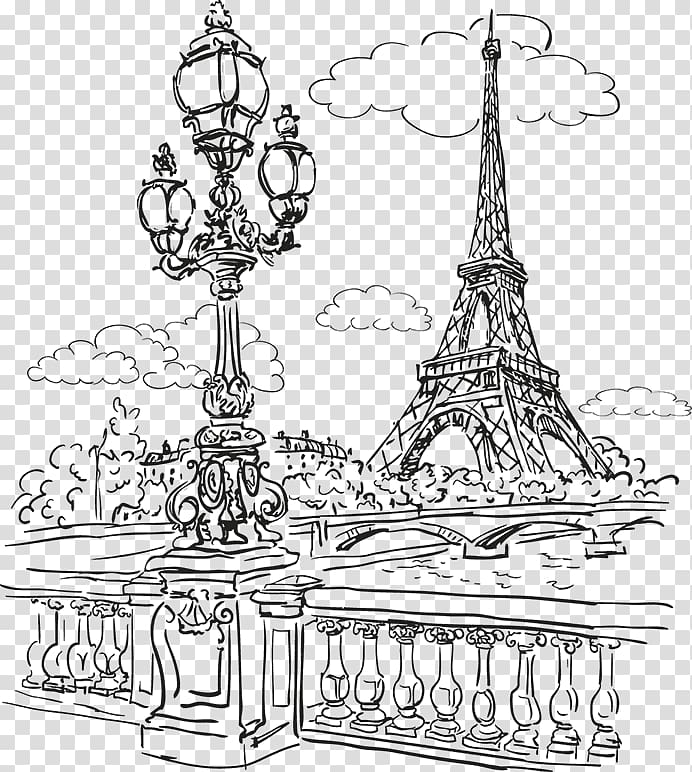 Eiffel Tower Seine Drawing, eiffel tower transparent background PNG clipart