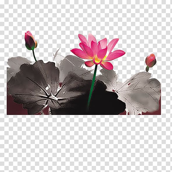 Ink wash painting , Ink painting style lotus pond transparent background PNG clipart