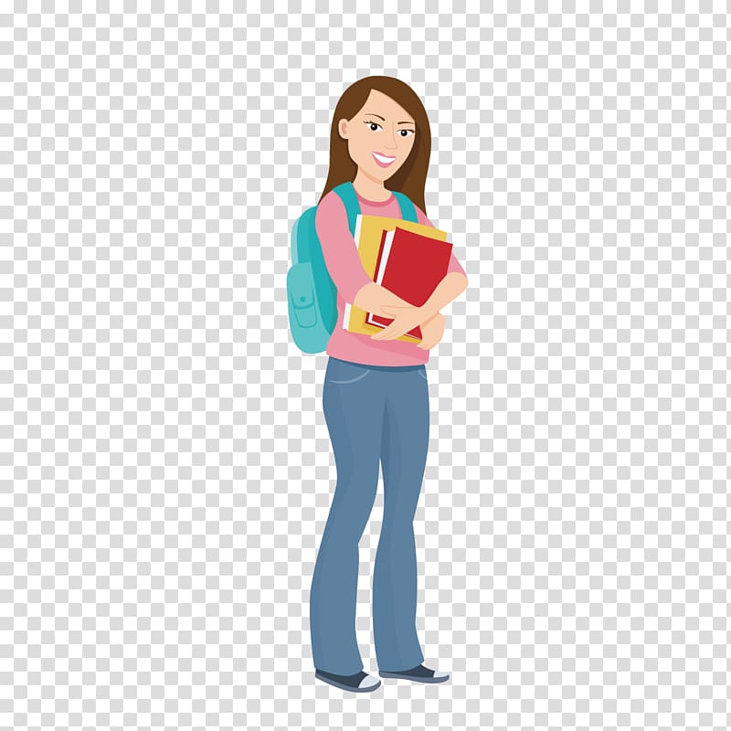 girl holding books illustration, Student University College Education , Carrying a schoolbag for college students transparent background PNG clipart