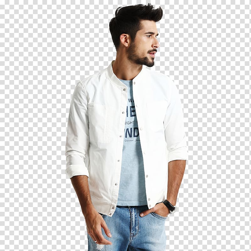 Virgil Abloh T-shirt Denim Blazer Jacket, Foreign man transparent background PNG clipart