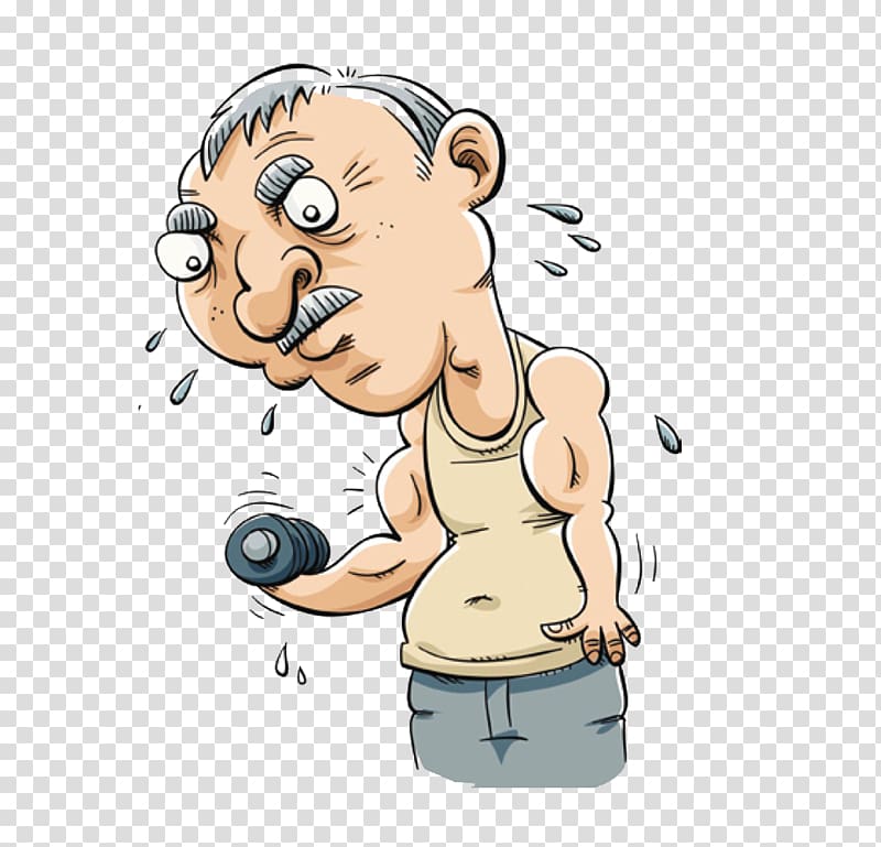 Cartoon Physical exercise, Holding a dumbbell sweat cartoon characters transparent background PNG clipart