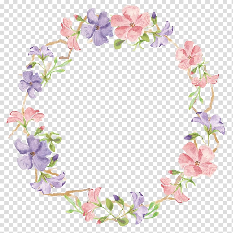 pink and purple flower garland, Watercolor painting Cartoon, Small hand-painted flowers fresh garland transparent background PNG clipart