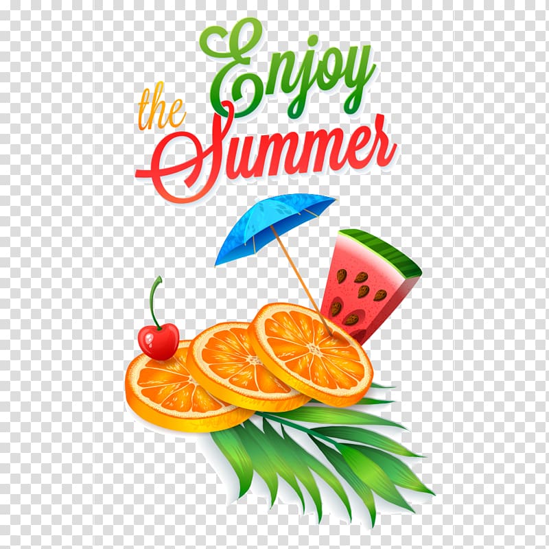 The Enjoy Summer poster, Juice Cocktail Summer fruit, a cool summer transparent background PNG clipart