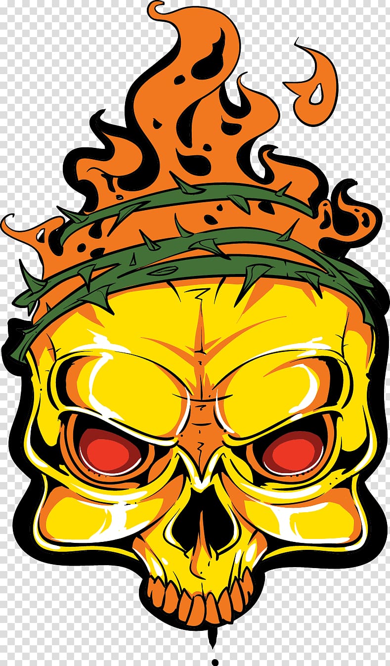 yellow and orange skull , T-shirt Designer, Graffiti design casual fashion trend material transparent background PNG clipart
